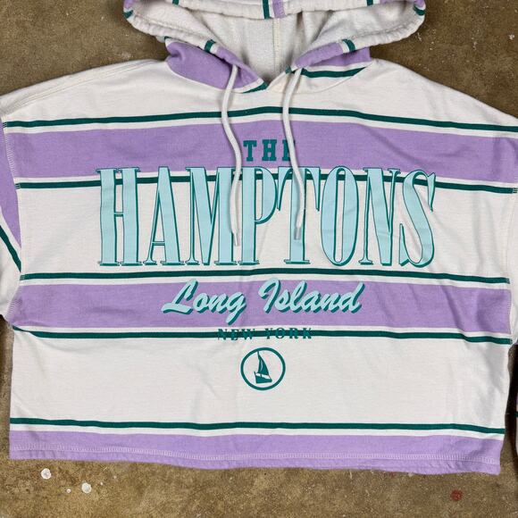 Public‎ Library Cropped Hoodie XS The Hamptons Long Island Striped Purple White - Picture 2 of 10